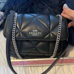 Coach Black Klare puffy Quilted crossbody Bag with Silver Chain